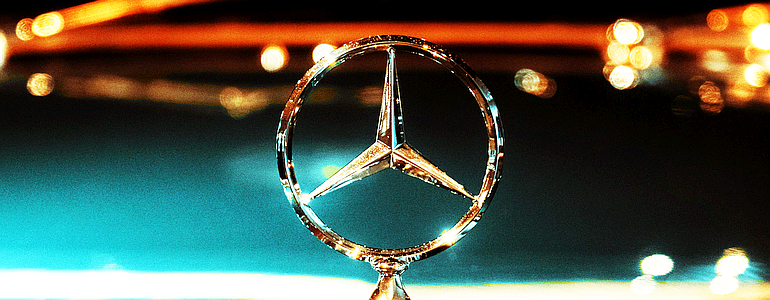 A Mercedes hood ornament